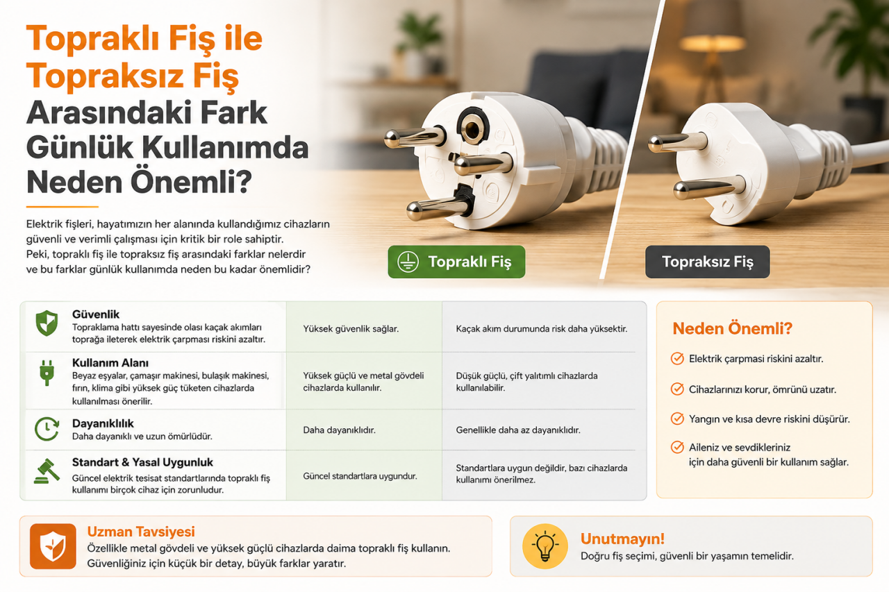 Topraklı Fiş ile Topraksız Fiş Arasındaki Fark Günlük Kullanımda Neden Önemli