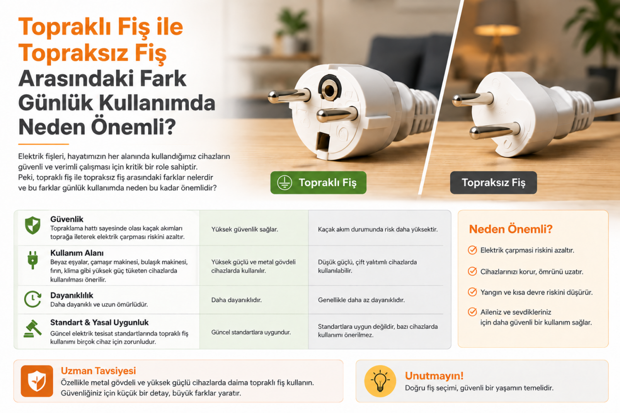 Topraklı Fiş ile Topraksız Fiş Arasındaki Fark Günlük Kullanımda Neden Önemli