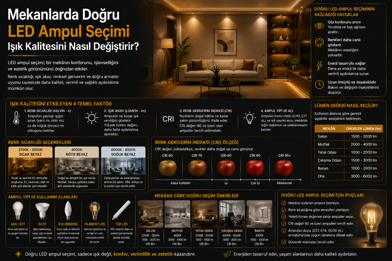 Mekanlarda Doğru LED Ampul Seçimi Işık Kalitesini Nasıl Değiştirir