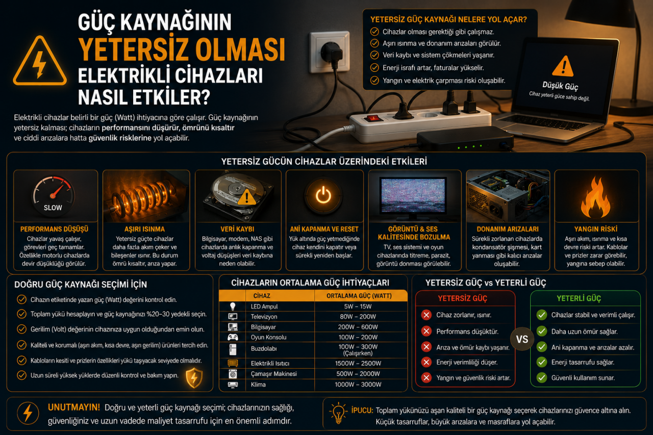 Güç Kaynağının Yetersiz Olması Elektrikli Cihazları Nasıl Etkiler