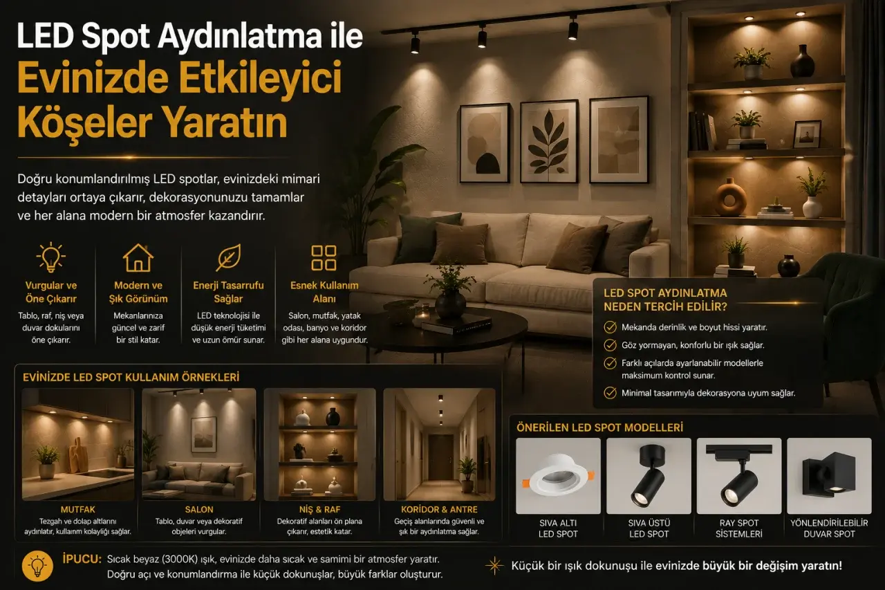 LED Spot Aydınlatma ile Evinizde Etkileyici Köşeler Yaratın