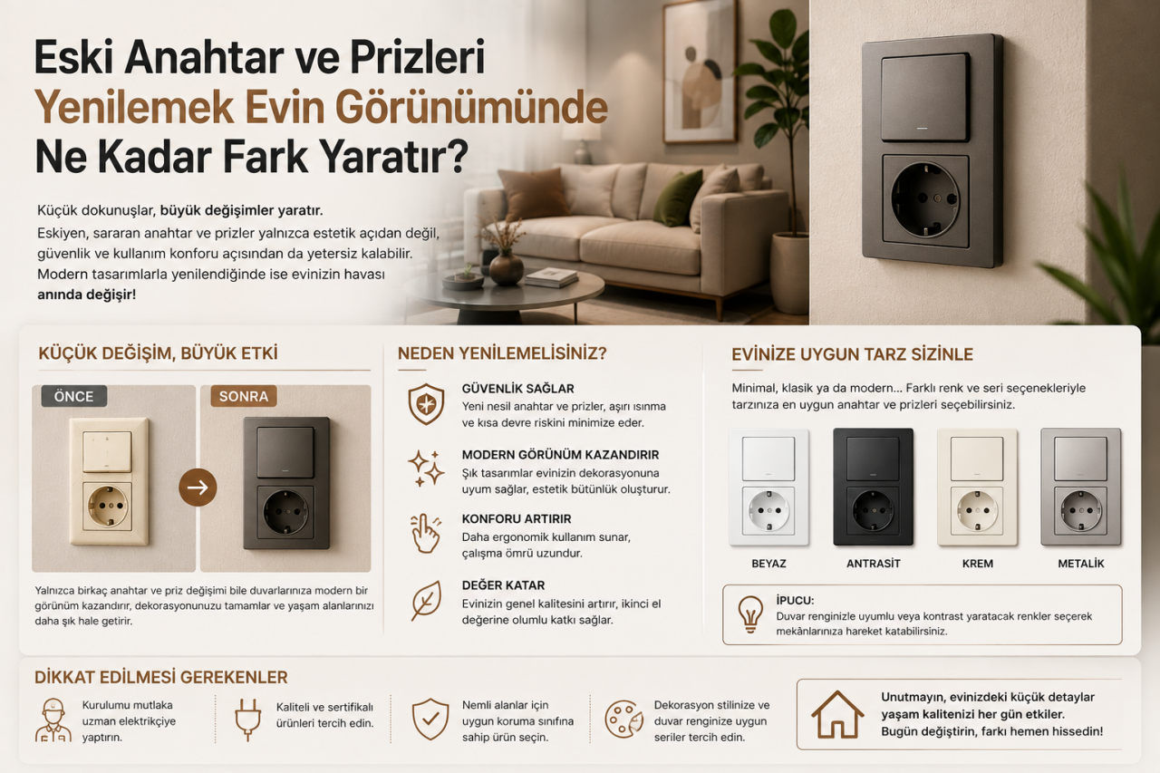 Eski Anahtar ve Prizleri Yenilemek Evin Görünümünde Ne Kadar Fark Yaratır