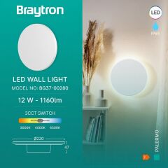 Braytron Palermo M 12W 3 CCT Beyaz Duvar Armatür