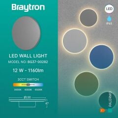 Braytron Palermo M 12W 3 CCT Gri Duvar Armatür