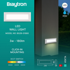 Braytron Vekta-B 3W 3CCT Beyaz Ledli Duvar Armatür