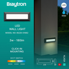 Braytron Vekta-B 3W 3CCT Gri Ledli Duvar Armatür