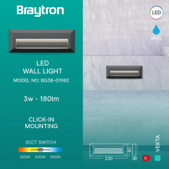 Braytron Vekta-B 3W 3CCT Gri Ledli Duvar Armatür