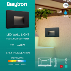 Braytron Vekta-B WLS 3W 3CCT Siyah Duvar Armatür