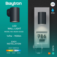Braytron Vekta-D WL1 Gri 1x9w 3000K Gri Duvar Armatür