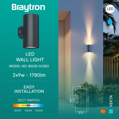Braytron Vekta-D WL1 Gri 2x9w 3000K Gri Duvar Armatür