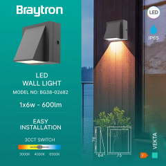 Braytron Vekta-C WL1 BLC 1x6W 3CCT Gri Duvar Armatür