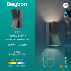 Braytron Vekta C-WL2 BLC 2x6W 3CCT Gri Duvar Armatür