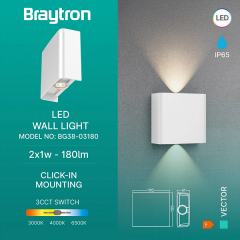 Braytron Vector 2X1W 3CCT WHT IP65 Ledli Duvar Armatür