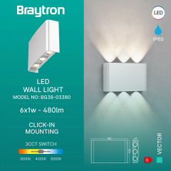 Braytron Vector 6X1W 3CCT WHT IP65 Ledli Duvar Armatür