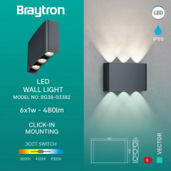 Braytron Vector 6X1W 3CCT GRI IP65 Ledli Duvar Armatür