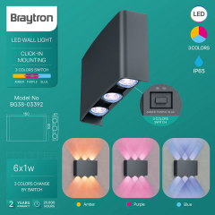 Braytron Vector 6x1W Amber-Mavi-Mor IP65 Ledli Duvar