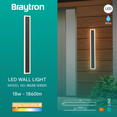 Braytron Line 18W 3000K Siyah IP65 Ledli Duvar Armatür