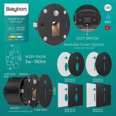 Braytron Veksus 3W 3CCT Siyah Sensörlü Duvar Armatür