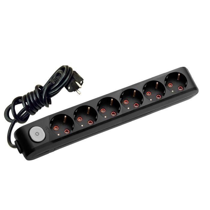 Viko Multi-Let Altılı Priz Anahtarlı Topraklı Kablolu Çocuk Korumalı - 1 Metre - Siyah