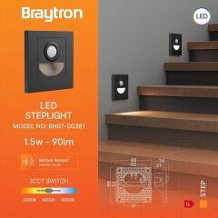 Braytron Step 1.5w 3cct Siyah Sensörlü Duvar Armatür