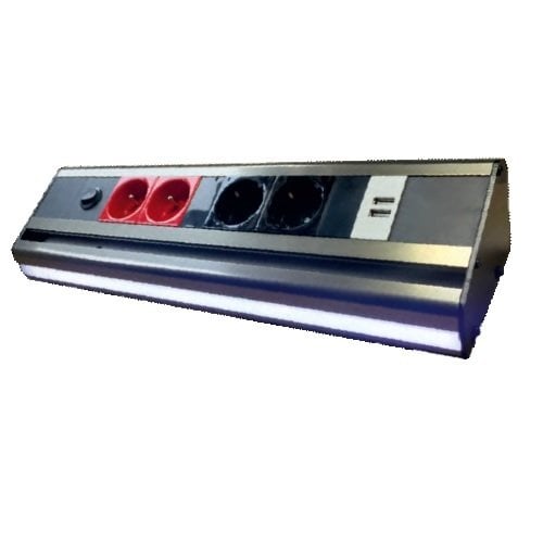 Nead 2 Şebeke Usb Şarjlı Anahtarlı Led Aydınlatmalı Priz Bloğu (Inox)