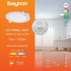 Braytron SMD-CRP 12w 3cct Ip40 Sıva Altı Pc Ledli Panel