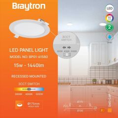 Braytron SMD-CRP 15w 3cct Ip40 Sıva Altı Pc Ledli Panel