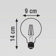 K2 6W E27 G95 Led Flamanlı Şeffaf Glop Ampul 2700K Sarı Işık