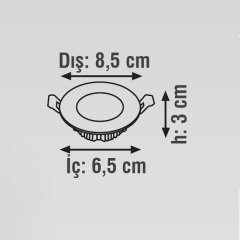 K2 5W 450 Lümen Smd Downlıght Led Yuvarlak Sıva Altı Armatür