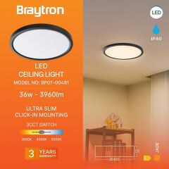 Braytron Jade 36w 3cct Jade Siyah Yuvarlak Sıva Üstü Armatür