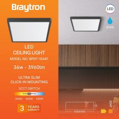 Braytron Jade 36w 3cct Jade Siyah Kare  Sıva Üstü Armatür