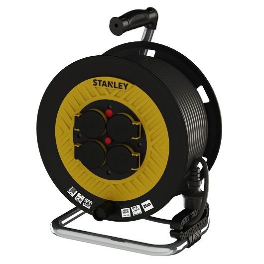 Stanley St-Mc St-P Ip44 4 Soketli 25 Metre Makaralı Kablo / 3X1,5Mm Siyah Kauçuk Kablo