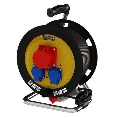 Stanley St-Hp Endüstriyel Ip44 1 Soket 5X16A / 2 1X16A 25 Metre Makaralı Kablo / 5X1,5Mm Siyah Kauçuk Kablo