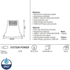 Jupiter Venezia 45W Ip65 3000K Led Armatür