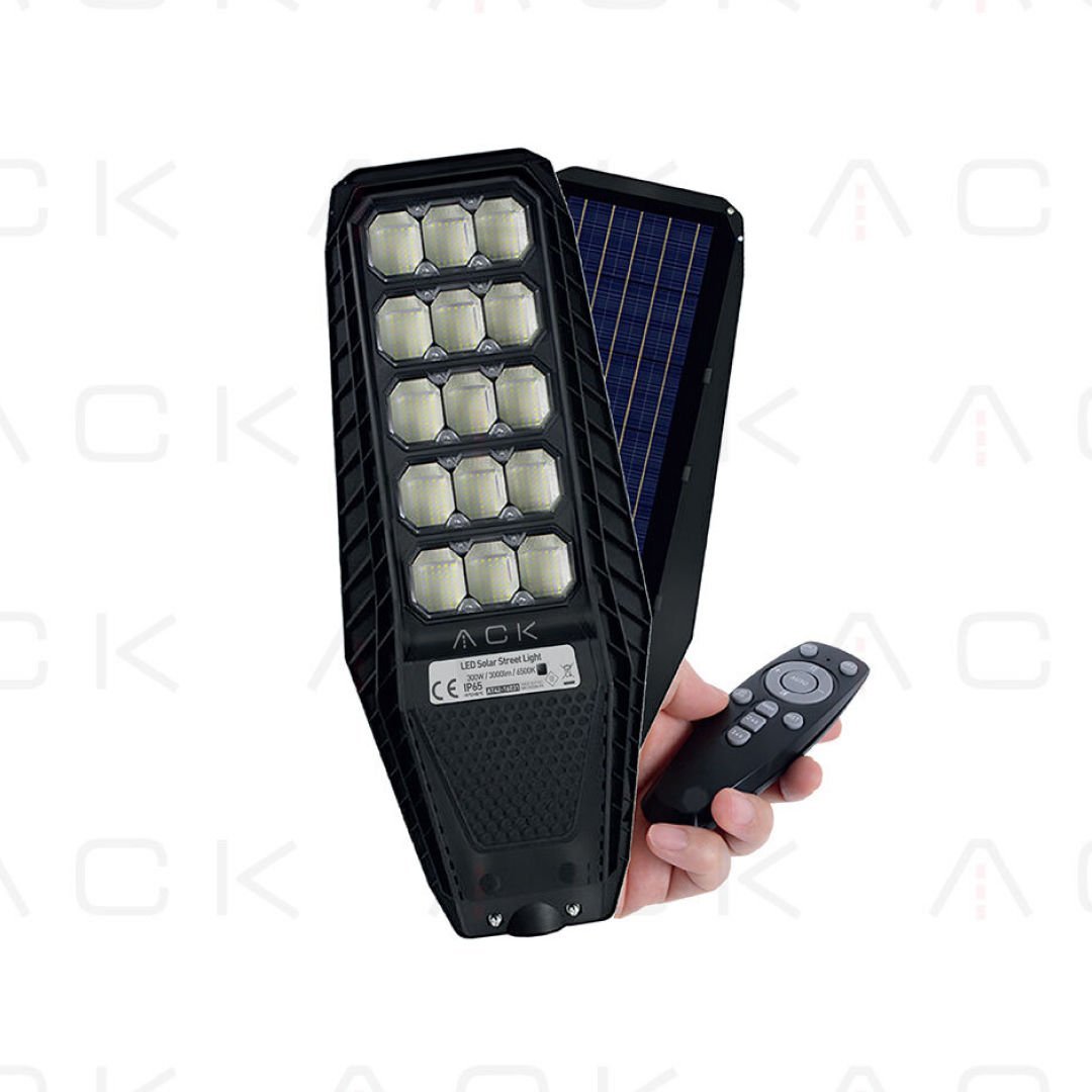 Ack 300W 6500K 3000Lm 120° Siyah Solar Led Sokak Armatür