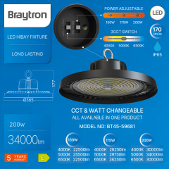Braytron-Hıbay-Psl-200w-Gry-3cct-Ip65-Led Hıbay 90 Deg