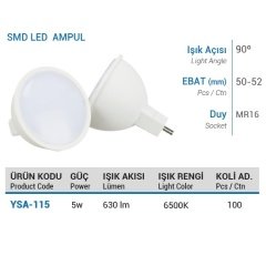 Ycl 5W Smd Led Çanak Ampul Mr16 Beyaz