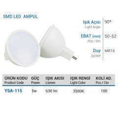 Ycl 5W Smd Led Çanak Ampul Mr16 Günışığı