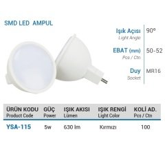 Ycl 5W Smd Led Çanak Ampul Mr16 Kırmızı