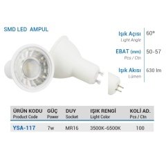 Ycl 7W Smd Led Çanak Ampul Mr16 Günışığı