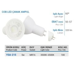 Ycl 5W Cob Led Çanak Ampul Mr16 Beyaz