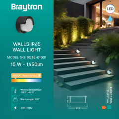 Braytron Walls- G1 15W 4000K Siyah Duvar Armatür