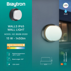 Braytron Walls- G2 15W 4000K Siyah Duvar Armatür