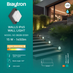 Braytron Walls- G2 15W 3000K Siyah Duvar Armatür