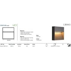 Jupıter Lw443 S Ledli Bahçe Aplik Kare 4W (3000 K) Epistar Smd Led
