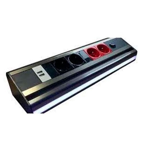 Ne-Ad 2 Şebeke Prizli USB Şarjlı Anahtarlı Led Aydınlatmalı Priz Bloğu [lnox]