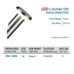 Ycl 7W Ledli Bahçe Armatürü 6500K Duvar Tipi