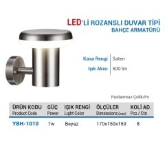 Ycl 7W Ledli Bahçe Armatürü 6500K Rozanslı Duvar Tipi
