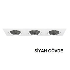 Lamptıme 743314 Sıva Altı Cob Downlıght 3X30W Üçlü Kare Siyah Gövde 3000K Sarı Işık