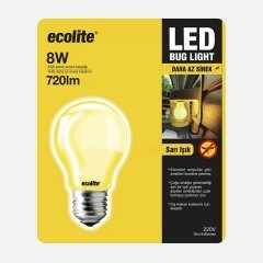 Ecolıte 8W E27 Led A60 Sinek Ampul 720 Lümen 15.000 H 2300K Sarı Işık
